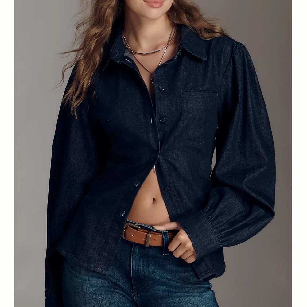 Pilcro Blue Denim Shirt with Pleated Back
